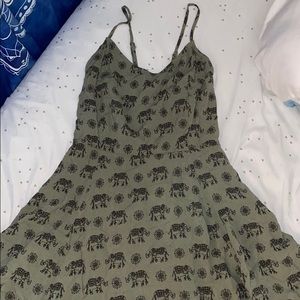 Olive green dress w/ elephants